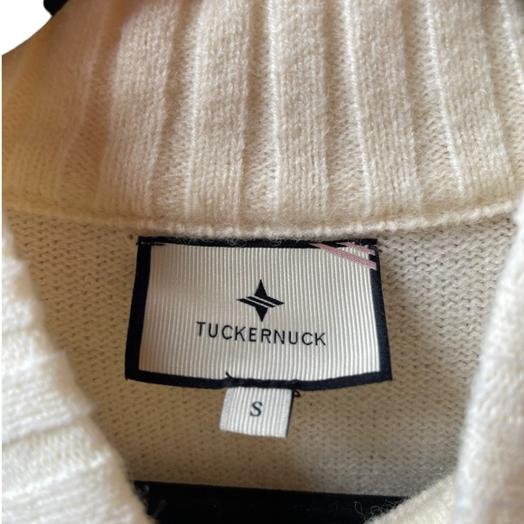 TUCKERNUCK Oversized Mock Neck Pullover Sweater 3/4 Sleeve Ivory Cream White S - Picture 6 of 8